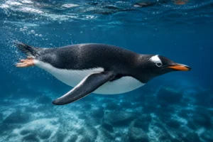 Penguin swimming underwater using its flippers