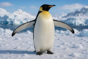 Emperor penguin standing with flippers extended