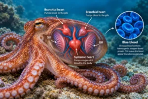 Octopus with eight arms swimming in its natural ocean habitat